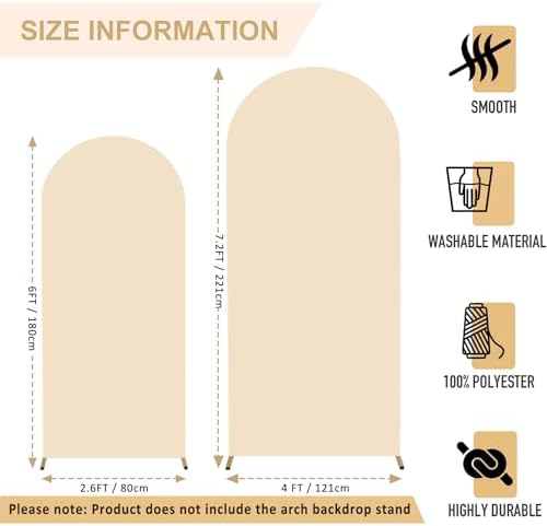 FANPROMS Beige Spandex Arch Cover Set of 2 Arch Covers Stretchy Backdrop Chiara Wall Arch Stand Cover 6FT 7.2FT Round Top Backdrop Cover for Arched Stand Wedding Covering for Balloon Party Ornaments - Image 2