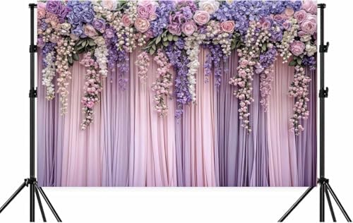9x6ft Purple Flower Wedding Photography Backdrop Lavender Floral Wedding Bridal Photography Backdrop Anniversary Birthday Baby Shower Girl Party Banner Photo Booth Props Background Wall Decor - Image 7