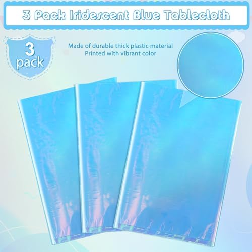 3 Pack Iridescent Blue Plastic Tablecloth, Shiny Blue Disposable Laser Rectangle Table Covers, Blue Holographic Foil Tablecloth Party Decorations for Birthday Bridal Wedding Christmas, 40 x 108 Inch - Image 4