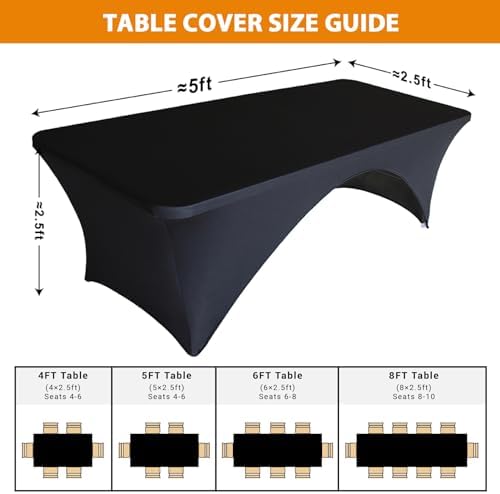 Eurmax USA 2-Pack Spandex Table Cover 5 ft. Fitted 30+ Colors Polyester Tablecloth Stretch Spandex Table Cover-Table Toppers,5 FT Table Cover Open Back（Black） - Image 7