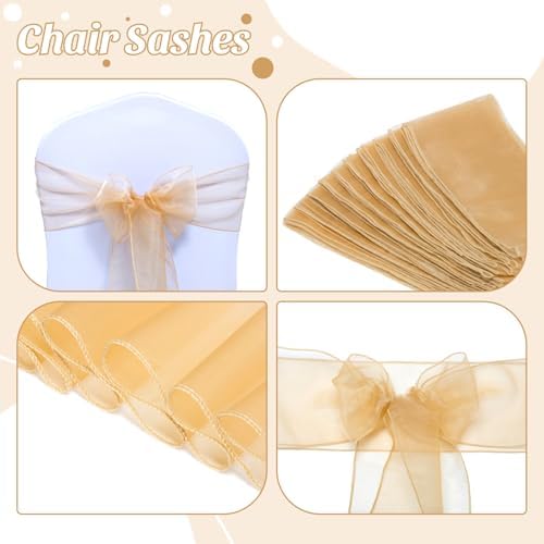 Pack of 250 Organza Chair Sashes for Wedding & Event Décor – Champagne Gold - Image 4