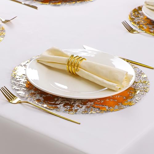 Snowkingdom 12 Pcs Black & Gold Placemats, Round Disposable Metallic Foil Doilies Glitter Mesh Table Mats for Fall Thanksgiving Christmas New Year Dinner Party Holiday Celebration Decorations - Image 2