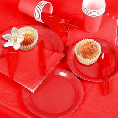 229PCS Red Party Supplies Set Disposable Paper Plates Cups - Image 5