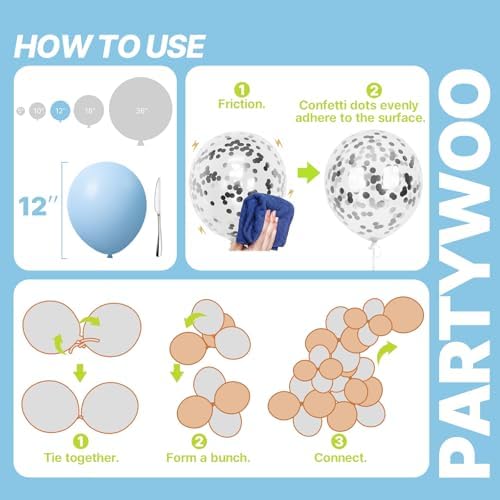 PartyWoo Blue and Silver Balloons 66pcs 12 Inch Light Blue Silver Balloons - Image 5