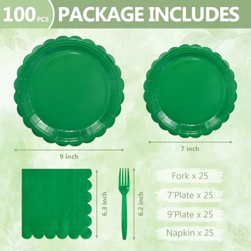 Mulbozy 100 Pcs Green Plastic Plates,Green Disposable Plates Set for Party - Image 2