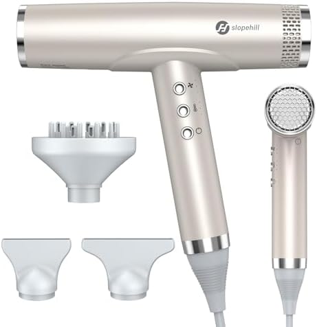 slopehill Professional Hair Dryer with Diffuser, Ionic Hair Dryer,Lightweight Compact Powerful & Fast Salon Blow Dryer with High Speed Brushless Motor, Travel Hairdryer, Women & Men (Ceramic, Stone) by slopehill