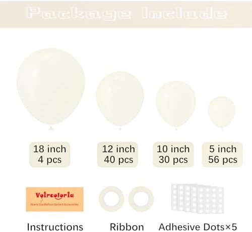 Voircoloria 130pcs Ivory White Balloons Garland Arch Kit, 18 12 10 5 Inch - Image 3