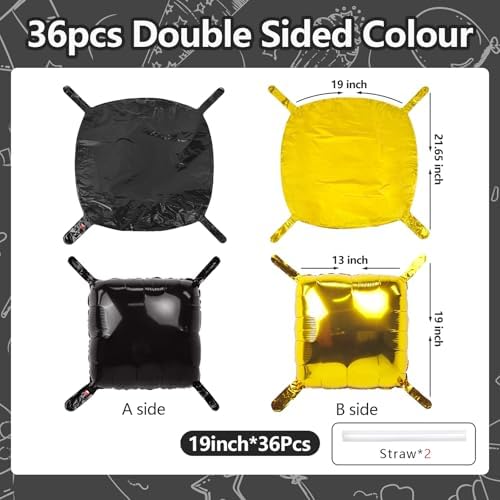 NISOCY 36PCS Black and Metallic Gold Square Foil Balloons Wall Backdrop - Image 2