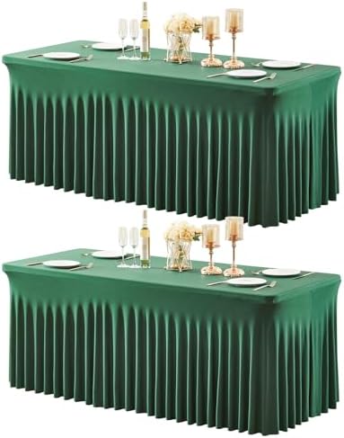 Shillance 2 Packs Green Spandex Table Clothes for 4 Foot Rectangle Table, Spandex Table Covers 4FT Stretch Table Skirts Wrinkle Free Fitted Tablecloth for Easter, Wedding, Banquet & Parties by Shillance