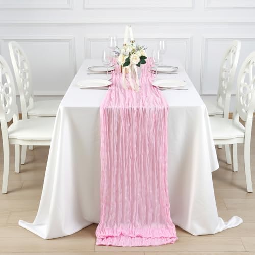 1 Pack Candy Pink Cheesecloth Table Runner 120 Inch Boho Wedding Decor - Image 4