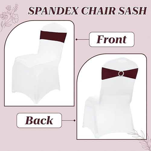 MDS Pack of 10 Spandex Chair Sashes for Wedding Party & Event – Burgundy - Image 4