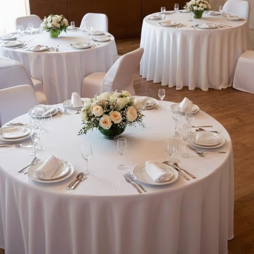 6 Pack White Spandex Table Skirts for 60 Inch Round Tables, Wedding Party - Image 6