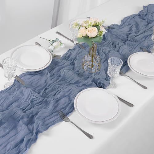 Bailarina 12 Pack Cheesecloth Table Runner 17x108 Inch Long Gauze Cheese Cloth 9ft Wrinkled Sheer Table Runner for Wedding Reception Birthday Party Table Decoration (Dusty Blue) - Image 2