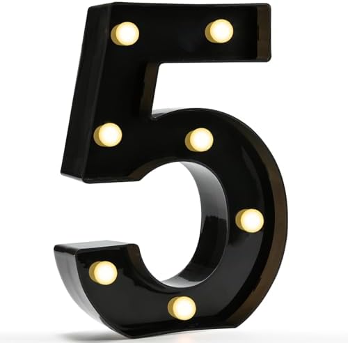 Pooqla Black Light Up Numbers 5, 5th Birthday Decorations for Boys by Pooqla