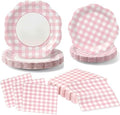 150Pcs Pink Gingham Paper Plates and Napkins Party Supplies for 50 Guests by OuMuaMua