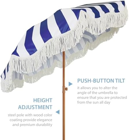 AMMSUN Boho Fringe Umbrella, 6.5ft Outdoor Umbrella with Tassel - Image 3