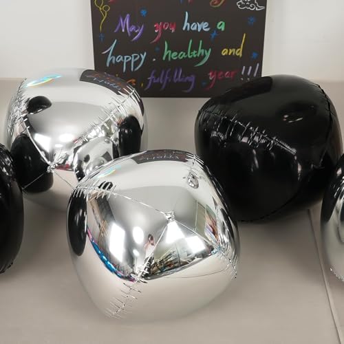 Black Silver Round Foil Balloons Birthday Prom Decor 22 Inch 6 Pcs - Image 4