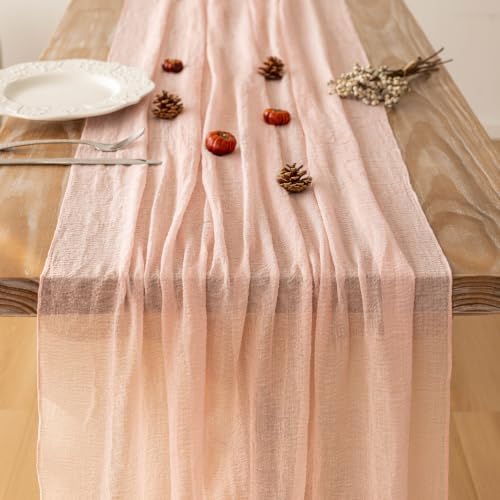 2Pcs Pink Cheesecloth Table Runner 120 Inches for Party Home Decor - Image 3