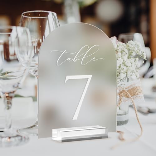 Frosted Arch Table Numbers for Wedding, 5x7 Inch Acrylic Table Numbers 1-25 with Stands, Frosted Acrylic Arch Tabletop Sign with Holder for Centerpiece, Reception, Wedding, Party, Event - Image 5