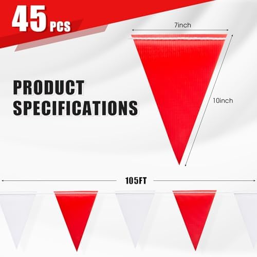 Safety Warning Pennant Banner Flags(RED+WHITE,45pcs,105FT) - Image 2