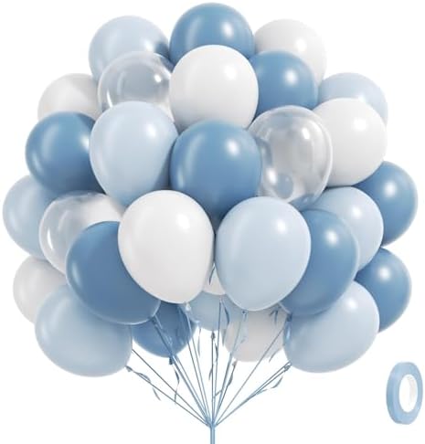 60pcs 12inch Dusty Blue Balloons with Clear Balloons by Awenztech