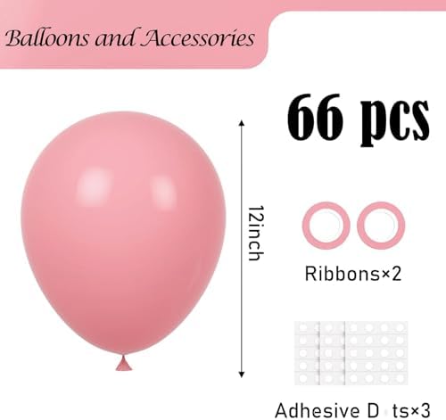 Voircoloria 66pcs Retro Pink Blush Pink Latex Party Balloons, 12inch - Image 2