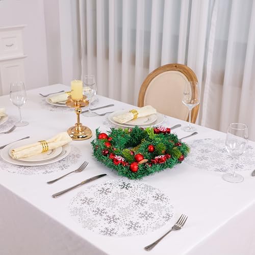 Snowkingdom 24pcs Silver Snowflake Placemats White Round Disposable 13" - Image 4