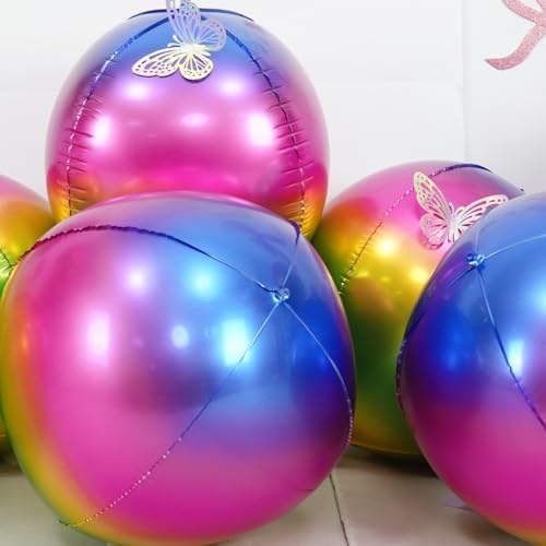 Gradient Rainbow Round Foil Balloons Birthday Prom Decor 22 Inch 6 Pcs - Image 3