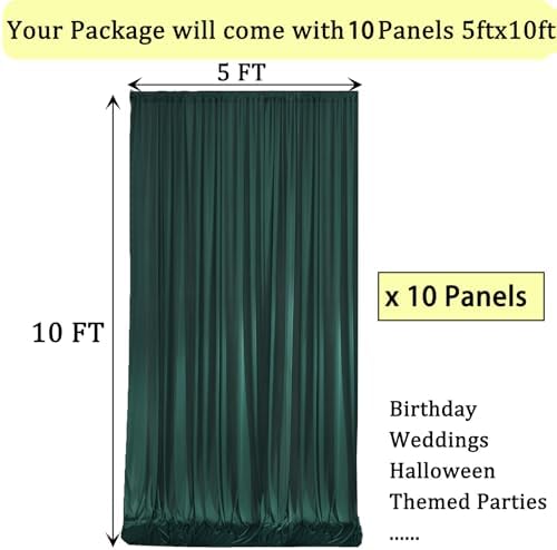 50ftx10ft Wrinkle Free Hunter Green Backdrop Curtains for Parties, Polyester Green Photo Backdrop Drapes 10 Panels 5x10ft for Wedding Birthday Baby Shower Photography Background - Image 6