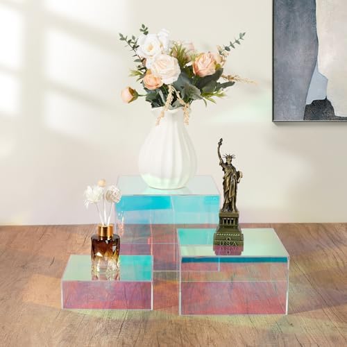 3-Pack Iridescent Acrylic Display Risers, Rainbow Nesting Cubes for Dessert - Image 2