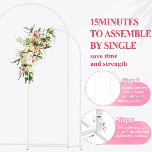 Wokceer Wedding Arch Backdrop Stand 7.2FT,6FT White Metal Arch Stand Set - Image 5
