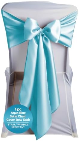 Leading Linens 1 pc Aqua Blue 108"x8" Satin Bow Sash Chair Cover Decoration by LeadingLinens