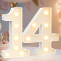 Pooqla Decorative Led Light Up Number Letters, White Plastic Marquee Number Lights Sign for 14th Birthday Party Wedding Decor Battery Operated Number (14) by Pooqla