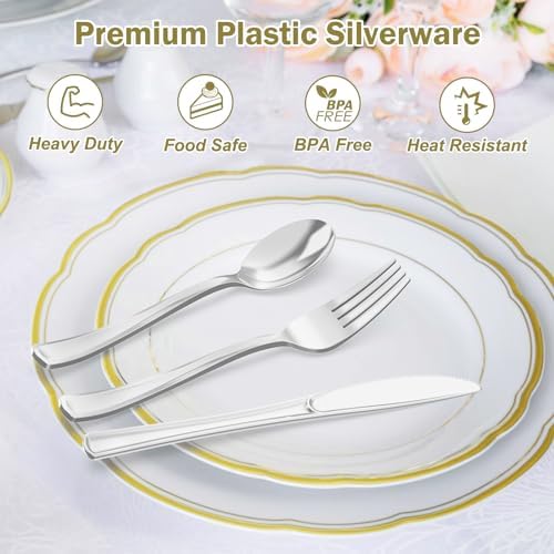 Dealusy 200 Count Heavy Duty Silver Plastic Silverware - Image 3