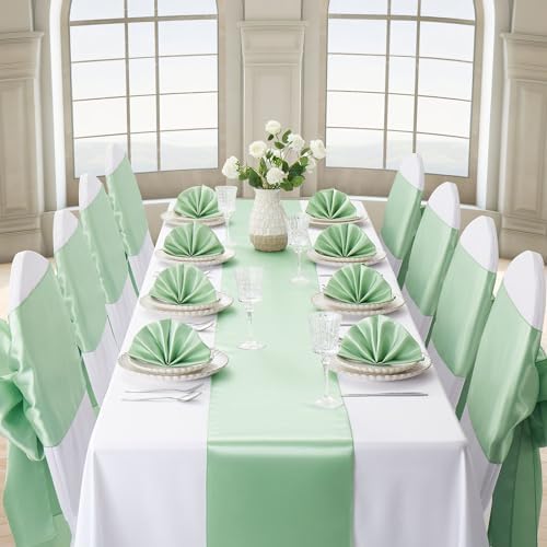 Sage Green Satin Table Runner, 12x108 Inches, 12 Pack - Image 3