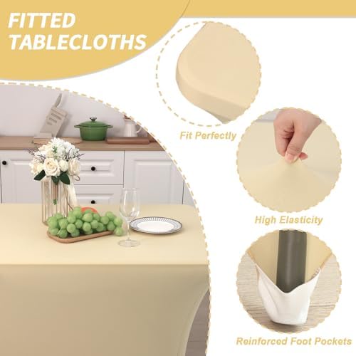 Fixwal 3 Pack 6FT Champagne Tablecloth Rectangle Spandex Fitted Table Cover - Image 3