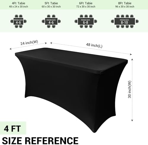 Obstal 4ft Stretch Spandex Table Cover for Folding Tables, 2 Pack, Black - Image 4