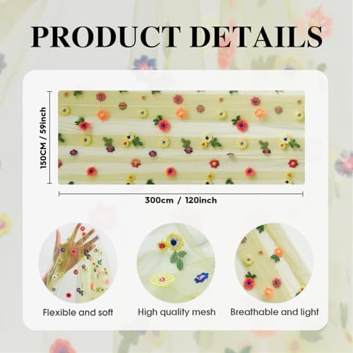 Artoid Mode Green Embroidery Daisy Gauze Table Runner 59x120 Inch 10FT - Image 7