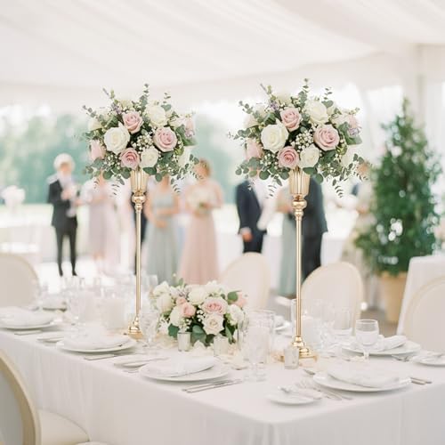 32.5inch Versatile Metal Wedding Centerpiece Vases - Set of 2 Tall Gold Trumpet Vases for Road Lead, Elegant Centerpiece Stands for Wedding Reception Party Events Anniversary (Gold, 32.5in - 2Pcs) - Image 2