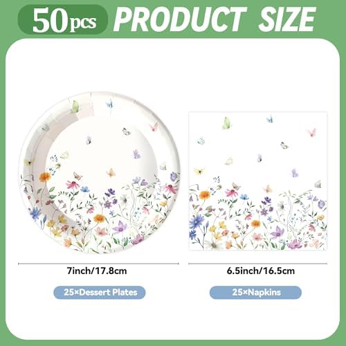 50PCS Wildflower Paper Plates and Napkins Floral Tableware Party Decoration - Image 2