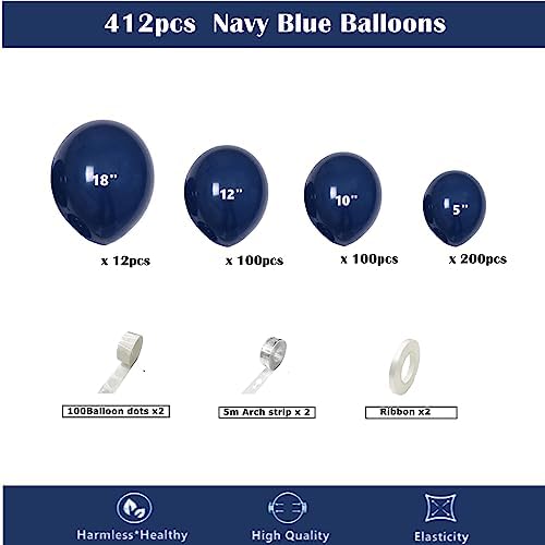 412pcs Navy Blue Balloons Garland Arch Kit 18 12 10 5 Inch Different Sizes Latex Balloons for Shower Christmas Birthday Festival Happy Blue Theme AnniversaryWedding Jungle Safari Decorations - Image 2