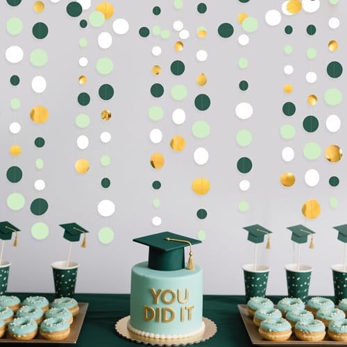 46 Ft Sage Green Gold Party Decorations Polka Dots Garlands Hanging Paper Circle Dots Streamer for Safari Wild Woodland Jungle Theme Birthday Shower Graduation Wedding Party Decorations Supplies - Image 5