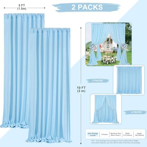 Baby Blue/Light Blue Backdrop Curtains 10ftx10ft Polyester Photo Drapes - Image 3