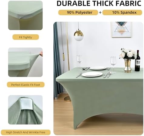 2-Pack 8ft Spandex Table Covers for Rectangle Folding Tables - Washable Elastic Tablecloth - Ultimate Fitted Table Protector for Parties, Banquet, and Wedding - Image 2