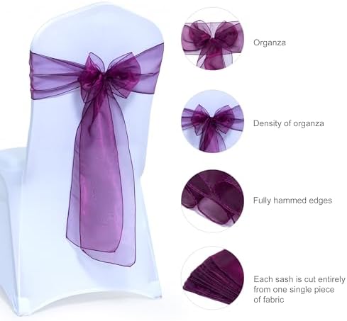 MDS Pack of 50 Organza Chair Sashes for Wedding & Event Décor – Eggplant - Image 6