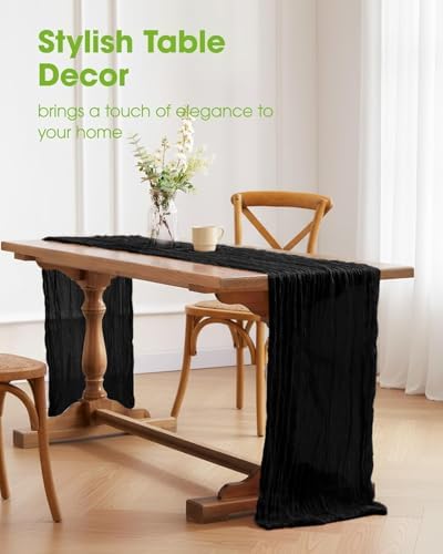 Pureegg 2 Pack Cheesecloth Table Runner 120 Inch Black - Image 2
