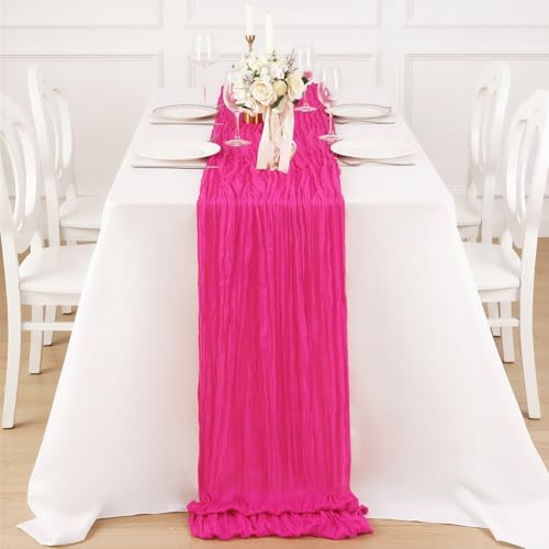 1 Pack Hot Pink Cheesecloth Table Runner 120 Inch Boho Wedding Decor - Image 4