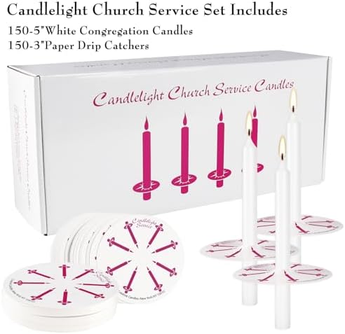200 Pack 4 Inch White Church Taper Candles with Drip Protectors - Image 5