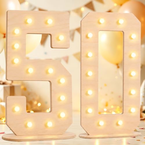 Pooqla 50th Birthday Decorations, 17.3 in Tall Wooden Light Up Numbers by Pooqla