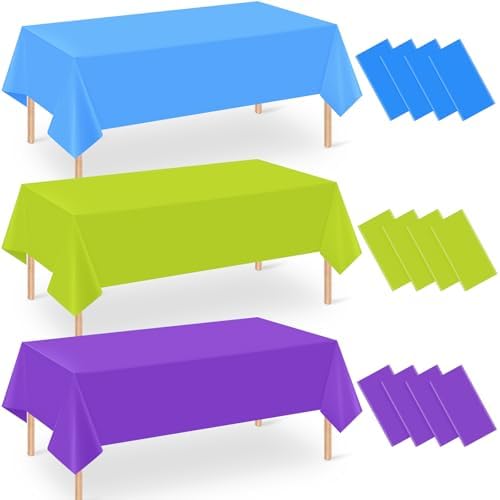 12 Pack Monster Plastic Tablecloth for Rectangle Tables, Blue Green Purple Disposable Table Cover, Rectangle Table Cloth for Birthday Monster University Party Supplies Decorations, 54 x 108 Inch by Hauwellter